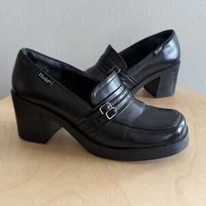 Mudd Y2K Black Buckle Loafers Chunky Heel Size 8.5 Academia Grunge